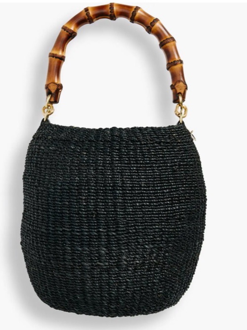 Black Woven Bamboo-Handle Tote Bag - Unbranded